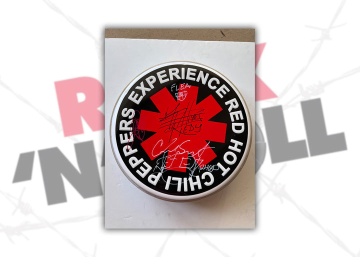 Red Hot Chili Peppers Anthony Kiedis, Chad Smith, Flea, John Frusciante  one-of-a-kind drumhead signed with proof