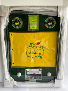 Tiger Woods 1997 Masters golf flag framed and signed with proof