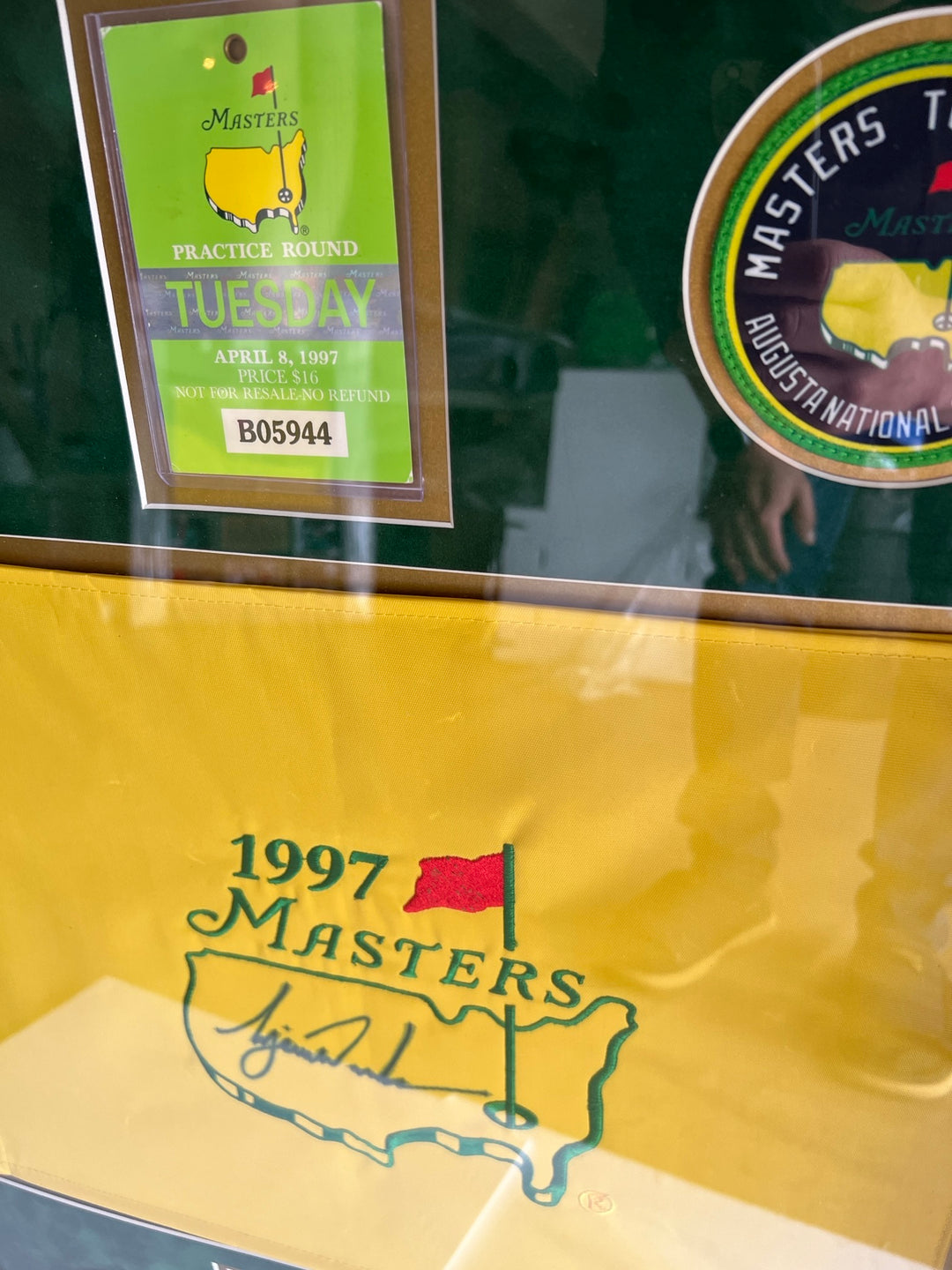 Tiger Woods 1997 Masters golf flag framed and signed with proof