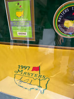 Load image into Gallery viewer, Tiger Woods 1997 Masters golf flag framed and signed with proof
