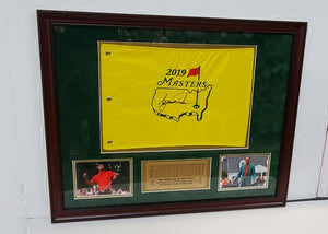 Tiger Woods 2019 Masters Champion signed & framed Masters pin flag with signing proof