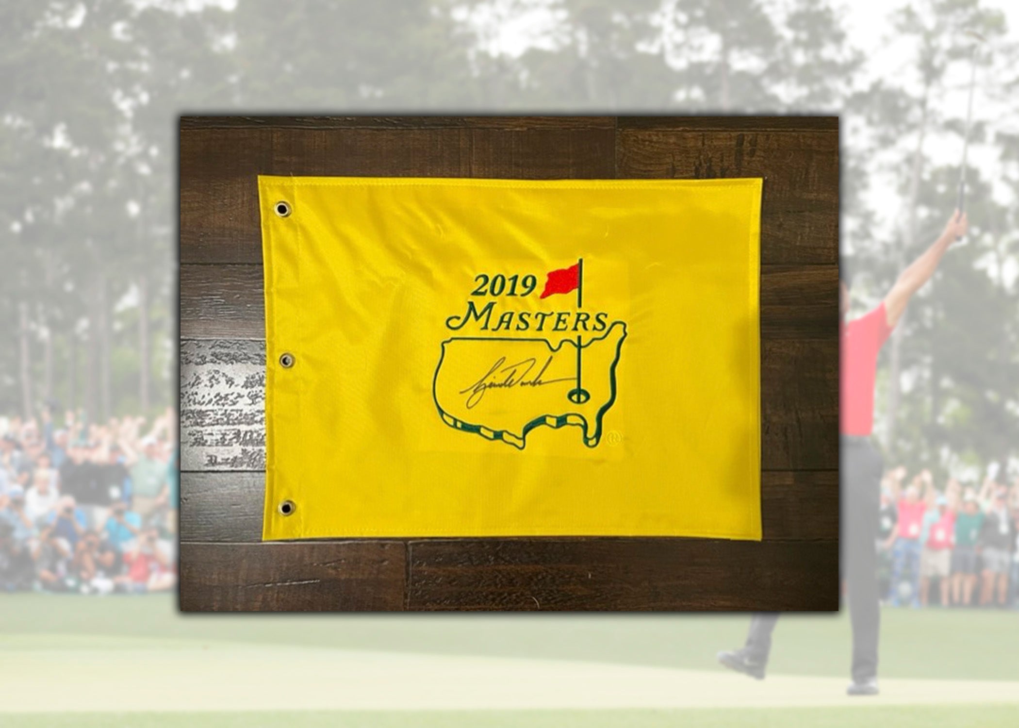 Tiger Woods 2019 Masters Pin Flag signed with proof