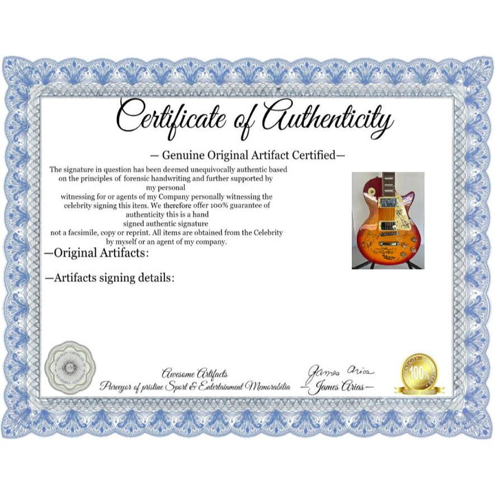 Bernie Leadon, Glenn Frey, Don Henley, Joe Walsh, Don Felder, Randy Meisner Timothy B. Schmit The Eagles Cherry Les Paul guitar signed.