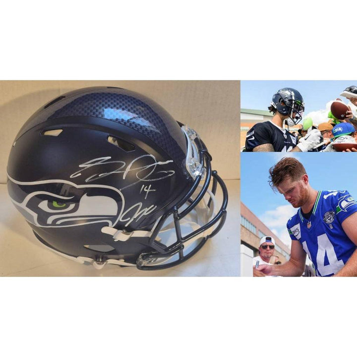 Sam Darnold & Jaxon -Smith  Njigba Seattle Seahawks Riddell Speed pro model helmet signed with proof