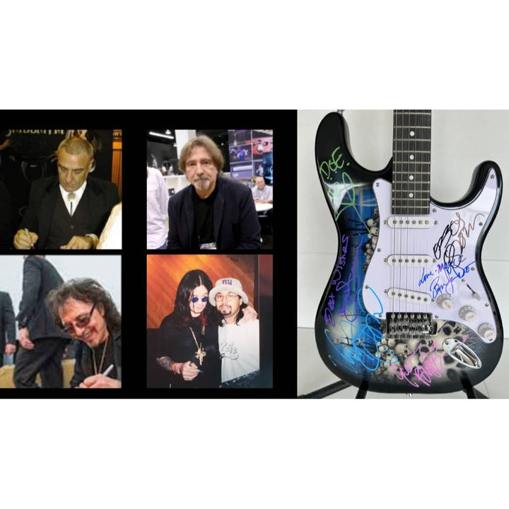 Ronnie James Dio Ozzy Osbourne Tony Iommi Bill Ward Geezer Butler Black Sabbath electric guitar signed with proof.