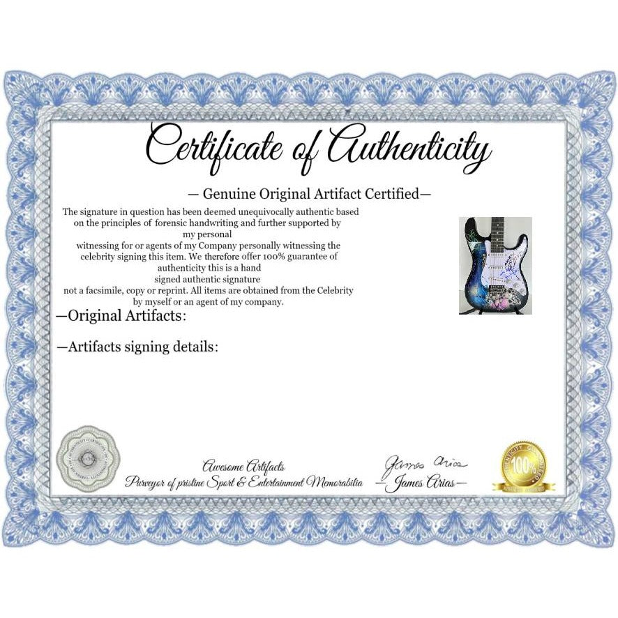 Ronnie James Dio Ozzy Osbourne Tony Iommi Bill Ward Geezer Butler Black Sabbath electric guitar signed with proof.