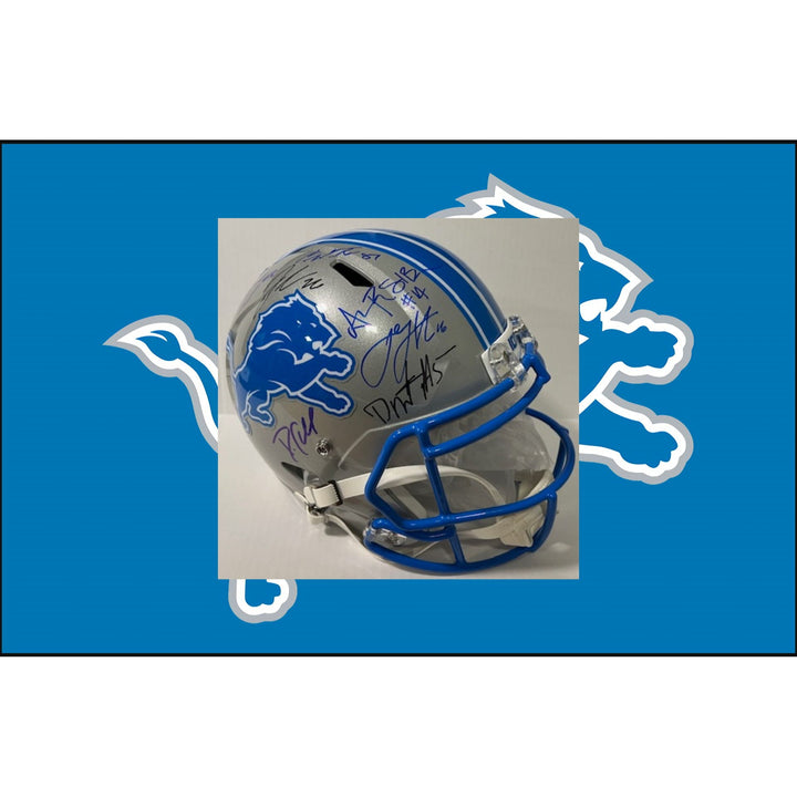 Detroit Lions 2024 Jared Goff San Brown  Aidan Hutchinson 40 members signed Deluxe full size helmet with proof