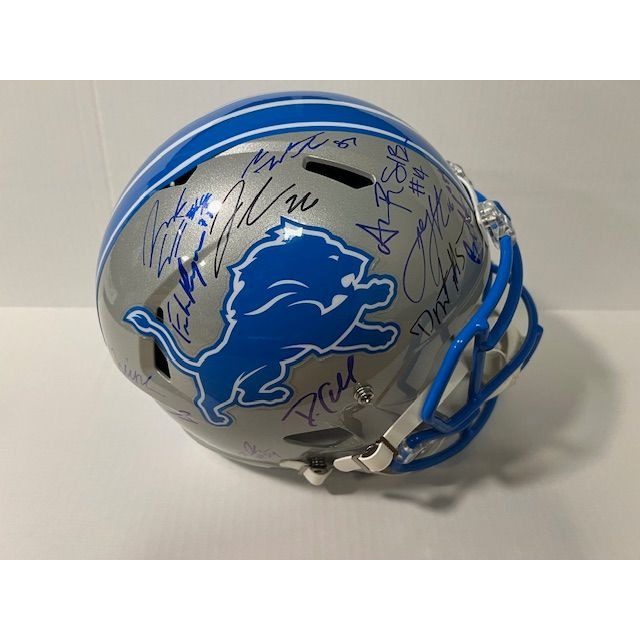 Detroit Lions 2024 Jared Goff San Brown  Aidan Hutchinson 40 members signed Deluxe full size helmet with proof