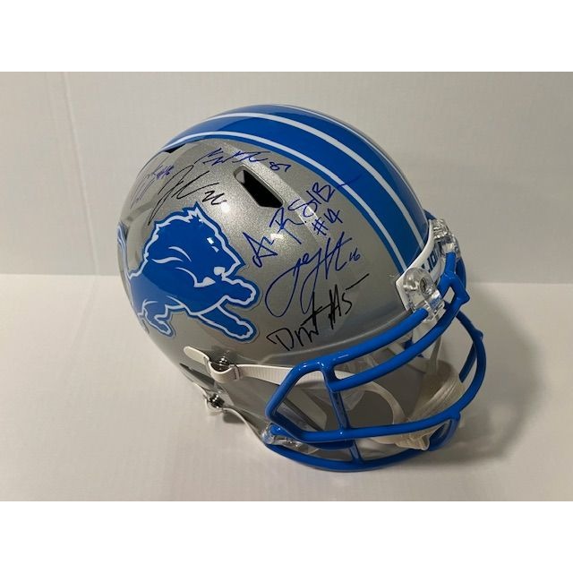 Detroit Lions 2024 Jared Goff San Brown  Aidan Hutchinson 40 members signed Deluxe full size helmet with proof