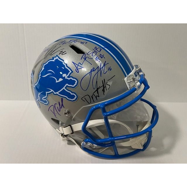 Detroit Lions 2024 Jared Goff San Brown  Aidan Hutchinson 40 members signed Deluxe full size helmet with proof