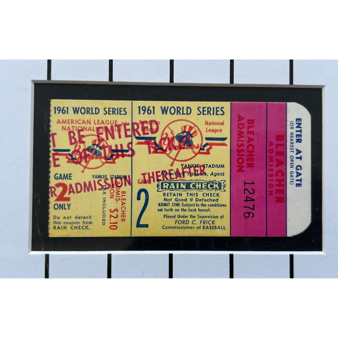 New York Yankees 1961 Mickey Mantle, Elston Howard, Yogi Berra, Roger Maris (9 in all) with authentic 1961 World series ticket signed