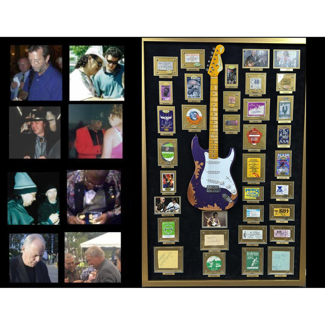 Jimi Hendrix, Stevie Ray Vaughan, George Harrison, 34 of Rock n Rolls greatest guitarists off all time with Jimi Hendrix guitar