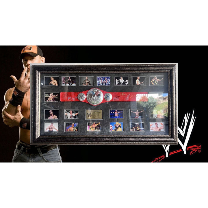 WWE Wrestling Legends 21 in all"Steve Austin" "Hulk Hogan" "John Cena"    "The Rock" incredible framed WWE belt signed with proof