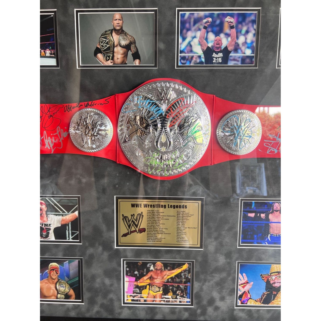 WWE Wrestling Legends 21 in all"Steve Austin" "Hulk Hogan" "John Cena"    "The Rock" incredible framed WWE belt signed with proof