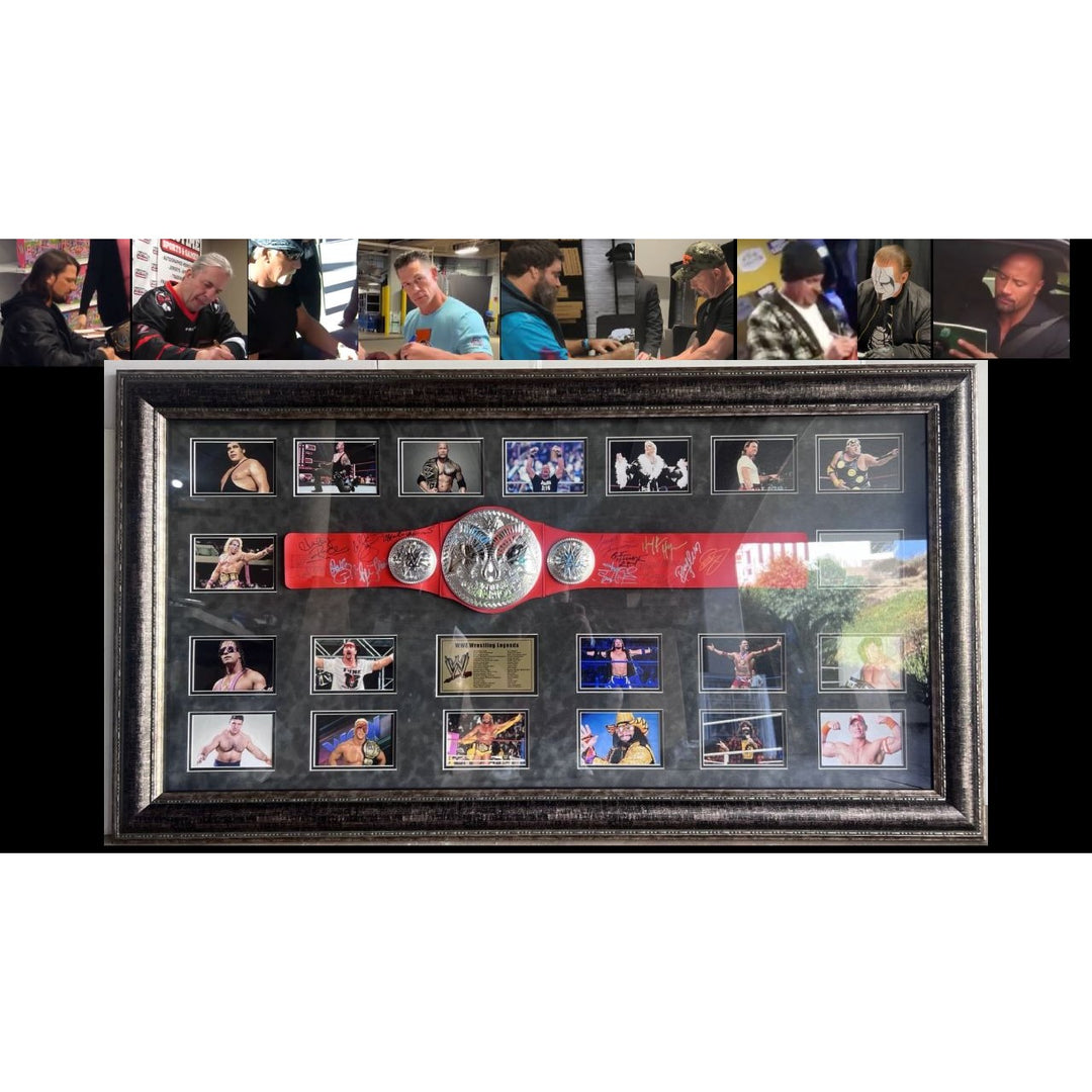 WWE Wrestling Legends 21 in all"Steve Austin" "Hulk Hogan" "John Cena"    "The Rock" incredible framed WWE belt signed with proof