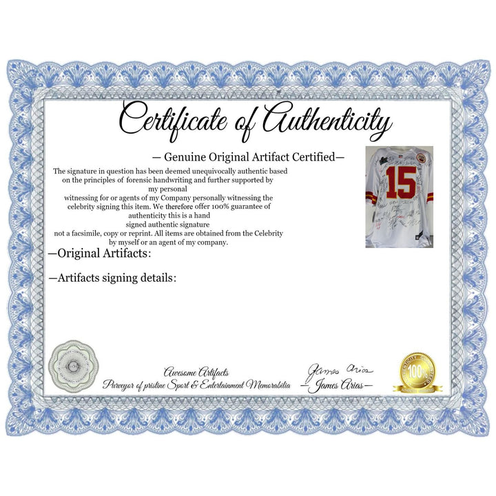 Kansas City Chiefs Patrick Mahomes Andy Reid, Travis Kelce, Tyreek Hill 2019-20 team game model jersey signed with proof