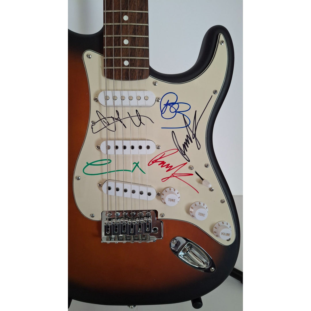 Linkin Park, Chester B, Mike Shinoda, Brad Delson, Dave Farrell, Joe Hahn, Rob Bourdon, Fender telecaster electric guitar signed with proof