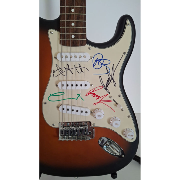 Linkin Park, Chester B, Mike Shinoda, Brad Delson, Dave Farrell, Joe Hahn, Rob Bourdon, Fender telecaster electric guitar signed with proof