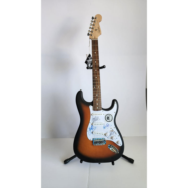 David Gahan, Martin Gore, Alan Wilder & Andy Fletcher, Depeche Mode, authentic Fender Stratocaster electric guitar signed with proof