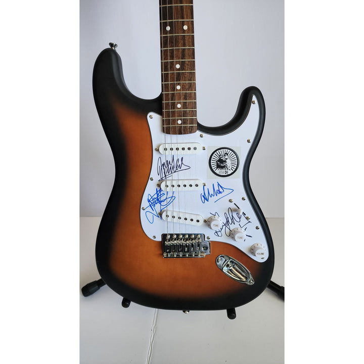 David Gahan, Martin Gore, Alan Wilder & Andy Fletcher, Depeche Mode, authentic Fender Stratocaster electric guitar signed with proof