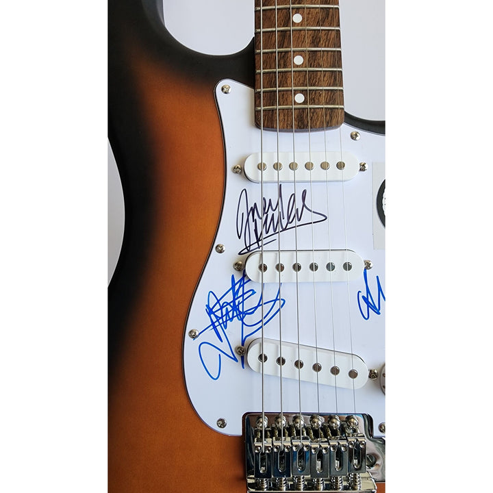 David Gahan, Martin Gore, Alan Wilder & Andy Fletcher, Depeche Mode, authentic Fender Stratocaster electric guitar signed with proof