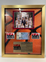 Load image into Gallery viewer, USA Dream Team 1992 Michael Jordan, Magic Johnson, Larry Bird Barcelona original ticket signed and framed 22x26 with proof
