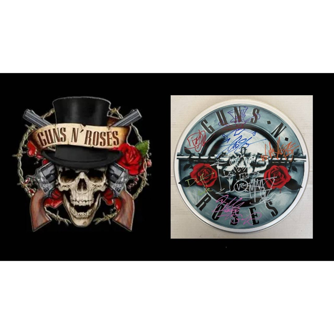 Axl Rose, Slash, Matt Sorum, Duff Mckagan, Steven Adler, Dizzy Reed, Guns N' Roses, one-of-a-kind, drumhead, signed with proof.