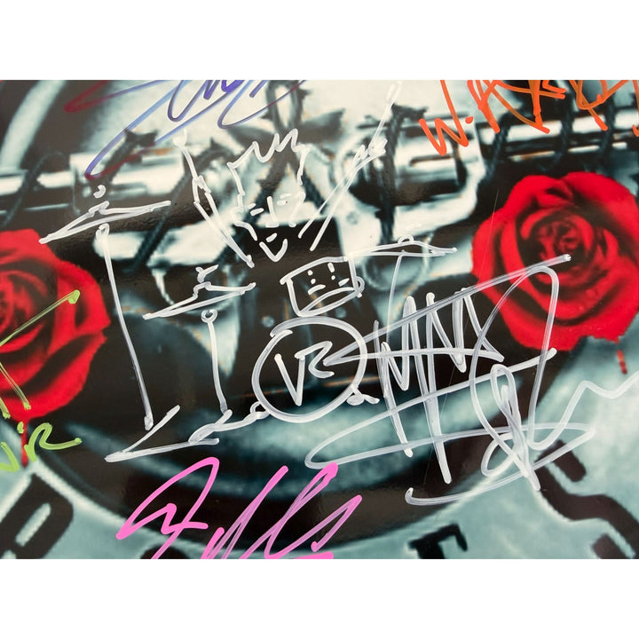 Axl Rose, Slash, Matt Sorum, Duff Mckagan, Steven Adler, Dizzy Reed, Guns N' Roses, one-of-a-kind, drumhead, signed with proof.