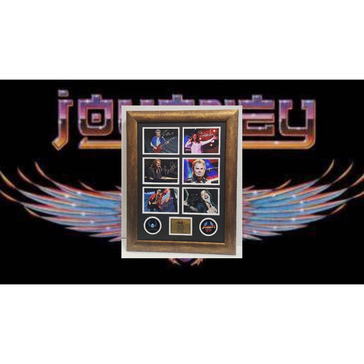 Steve Perry Neal Schon Jonathan Cain Ross Valory Greg Rolie Journey 5x7 photos with Museum quality frame 22x28 and signing proof Awesome Artifacts