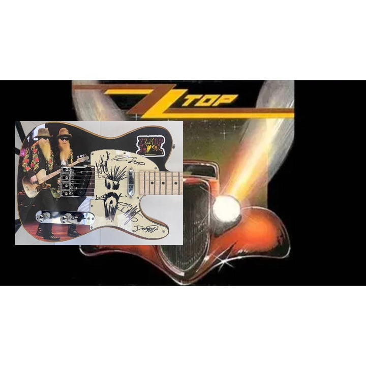 ZZ Top Billy Gibbons Frank Beard Dusty Hill electric guitar signed with proof.