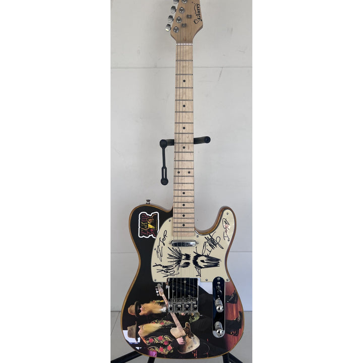 ZZ Top Billy Gibbons Frank Beard Dusty Hill electric guitar signed with proof.