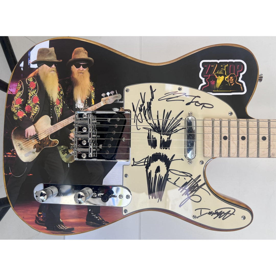 ZZ Top Billy Gibbons Frank Beard Dusty Hill electric guitar signed with proof.