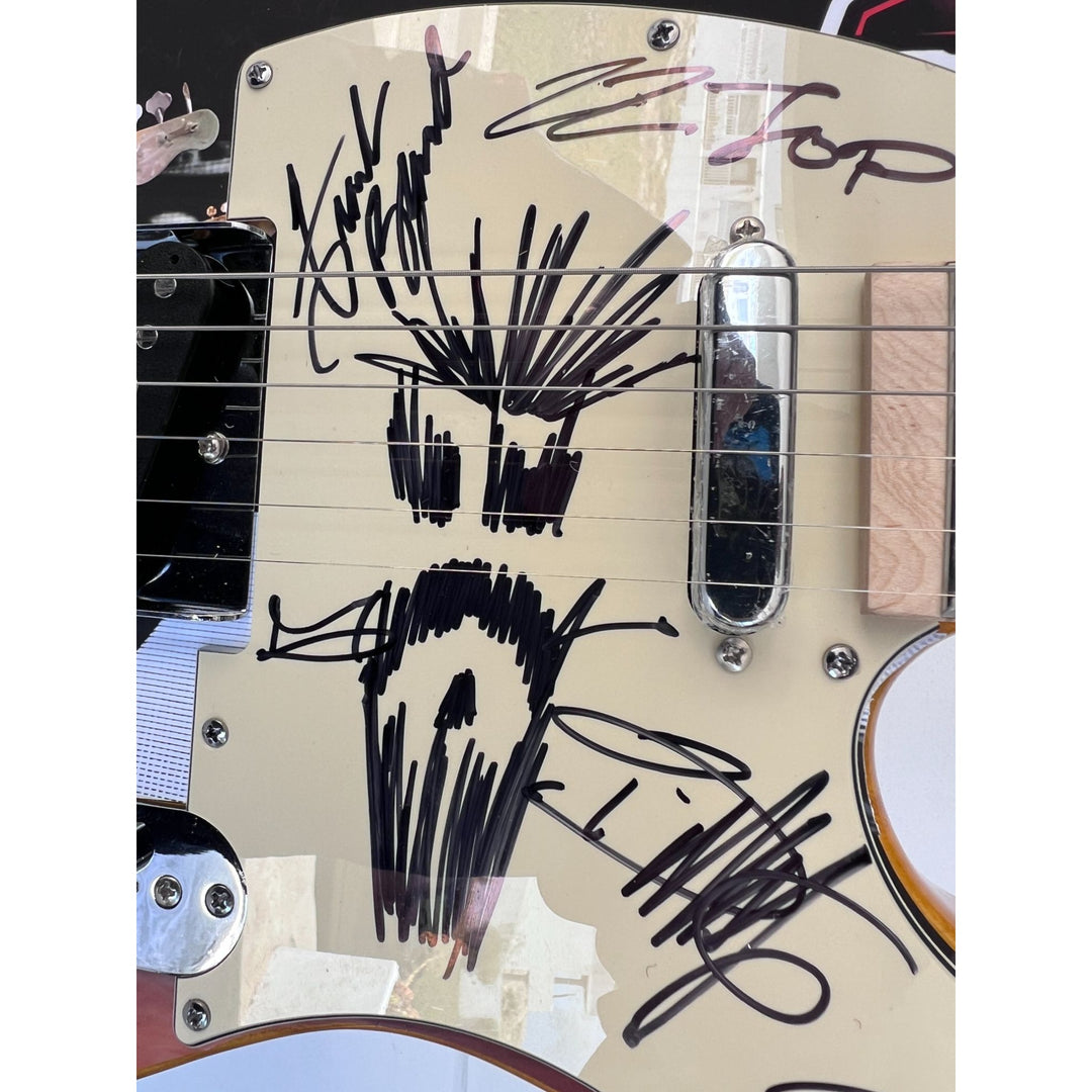 ZZ Top Billy Gibbons Frank Beard Dusty Hill electric guitar signed with proof.