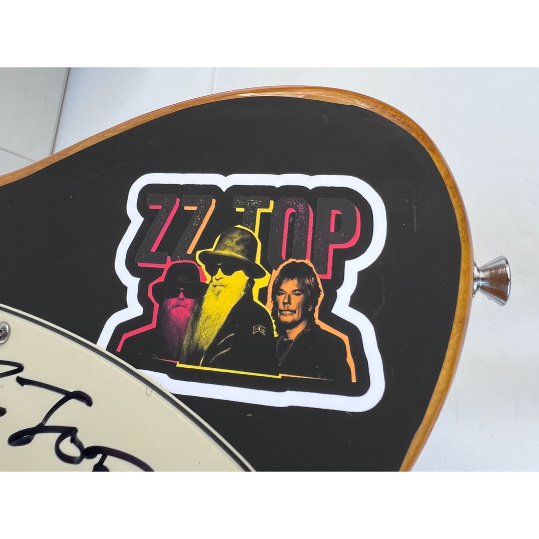ZZ Top Billy Gibbons Frank Beard Dusty Hill electric guitar signed with proof.