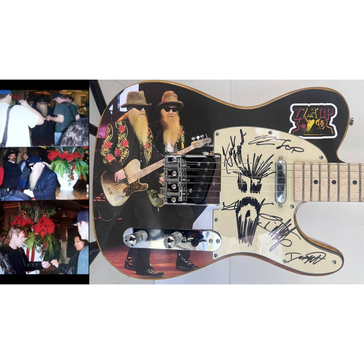 ZZ Top Billy Gibbons Frank Beard Dusty Hill electric guitar signed with proof.