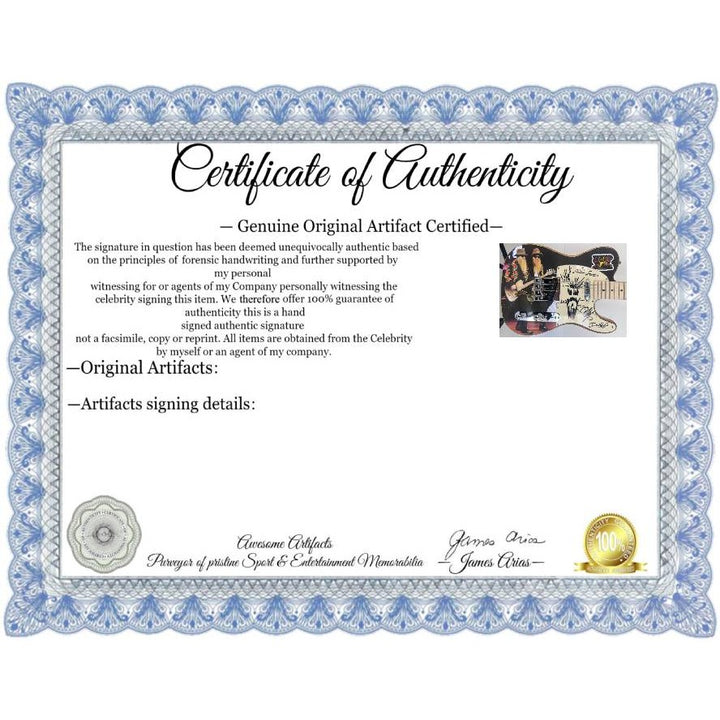 ZZ Top Billy Gibbons Frank Beard Dusty Hill electric guitar signed with proof.