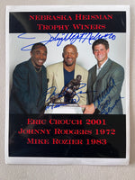 Load image into Gallery viewer, University of Nebraska Mike Rozier, Eric Crouch, Johnny Rodgers 8x10 photo signed
