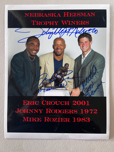 University of Nebraska Mike Rozier, Eric Crouch, Johnny Rodgers 8x10 photo signed