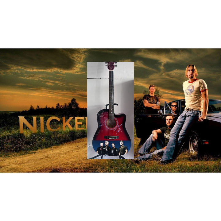 Nickelback  Chad Kroeger, Ryan Peake, Mike Kroeger, Daniel Adair 38' full size acoustic guitar signed with proof