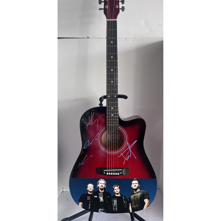 Nickelback  Chad Kroeger, Ryan Peake, Mike Kroeger, Daniel Adair 38' full size acoustic guitar signed with proof