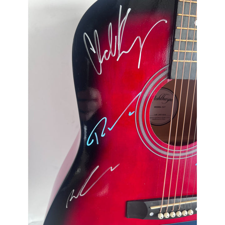 Nickelback  Chad Kroeger, Ryan Peake, Mike Kroeger, Daniel Adair 38' full size acoustic guitar signed with proof