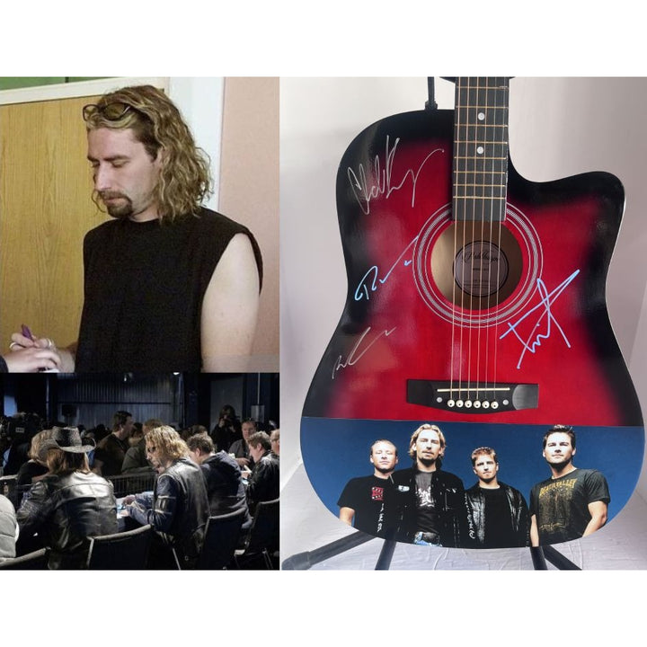 Nickelback  Chad Kroeger, Ryan Peake, Mike Kroeger, Daniel Adair 38' full size acoustic guitar signed with proof