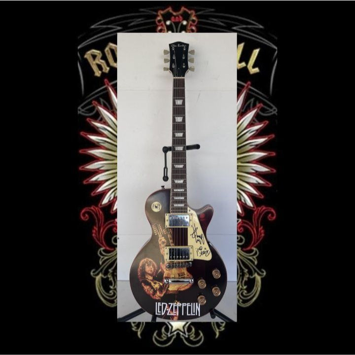 Led Zeppelin Jimmy Page  one of a kind les paul (full size) electric guitar signed with proof.