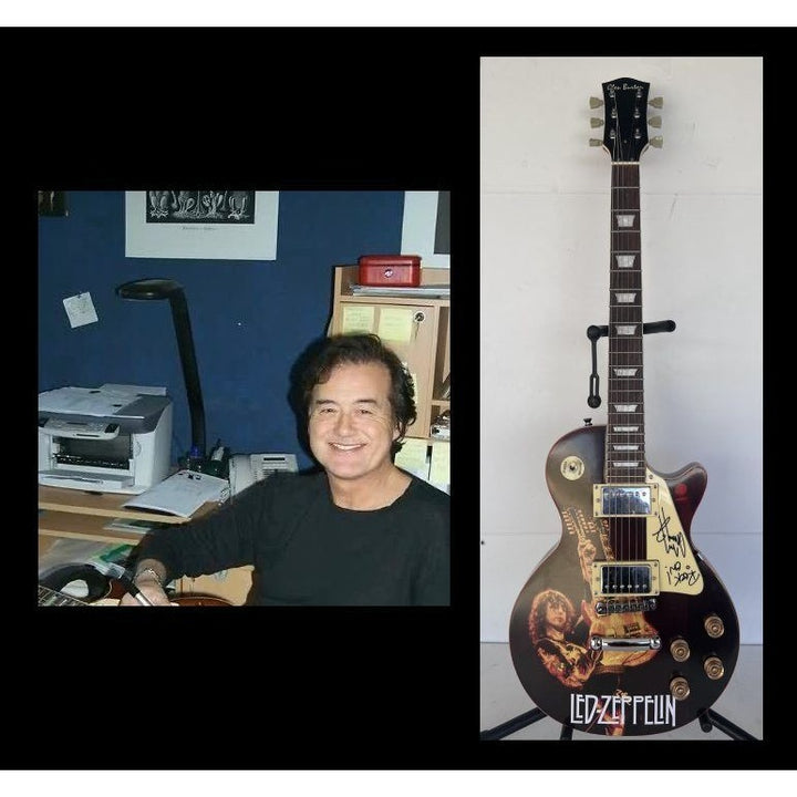 Led Zeppelin Jimmy Page  one of a kind les paul (full size) electric guitar signed with proof.
