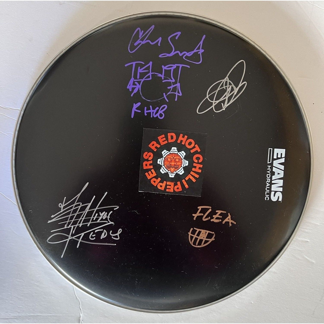 Red Hot Chili Peppers Anthony Kiedis flea Chad Smith John Frusciante 14 inch drum head sign with proof Awesome Artifacts