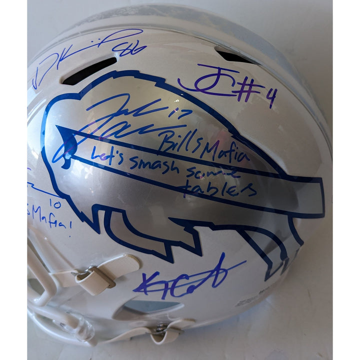 Buffalo Bills Josh Allen signed with inscription, James Cook, Dawson Knox, Khalil Shakir, Dalton Kinkaid, Keon Coleman Riddell helmet