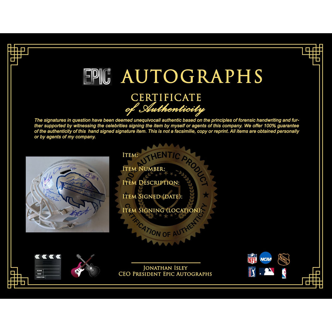 Buffalo Bills Josh Allen signed with inscription, James Cook, Dawson Knox, Khalil Shakir, Dalton Kinkaid, Keon Coleman Riddell helmet