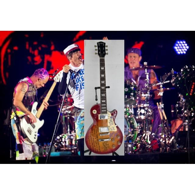 "RHCP" vintage les paul electric guitar Anthony Kiedis, "flea", John Frusciante, Chad Smith with sketch, Dave Navarro, Josh Klinghoffer.