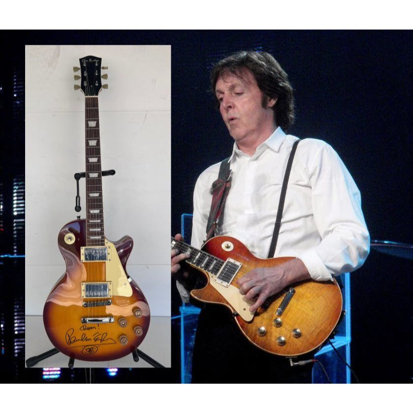 Paul McCartney vintage cherry les paul full size electric guitar signed with sketch/ inscription very rare & proof of signing.