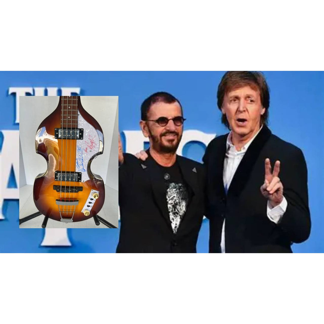Paul McCartney & Ringo Starr Beatles Hofner Bass guitar signed with proof
